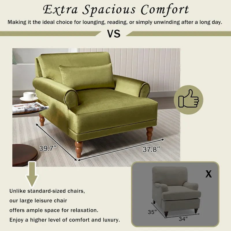 Fauteuil d'appoint en velours de 37,8 po avec support lombaire ergonomique