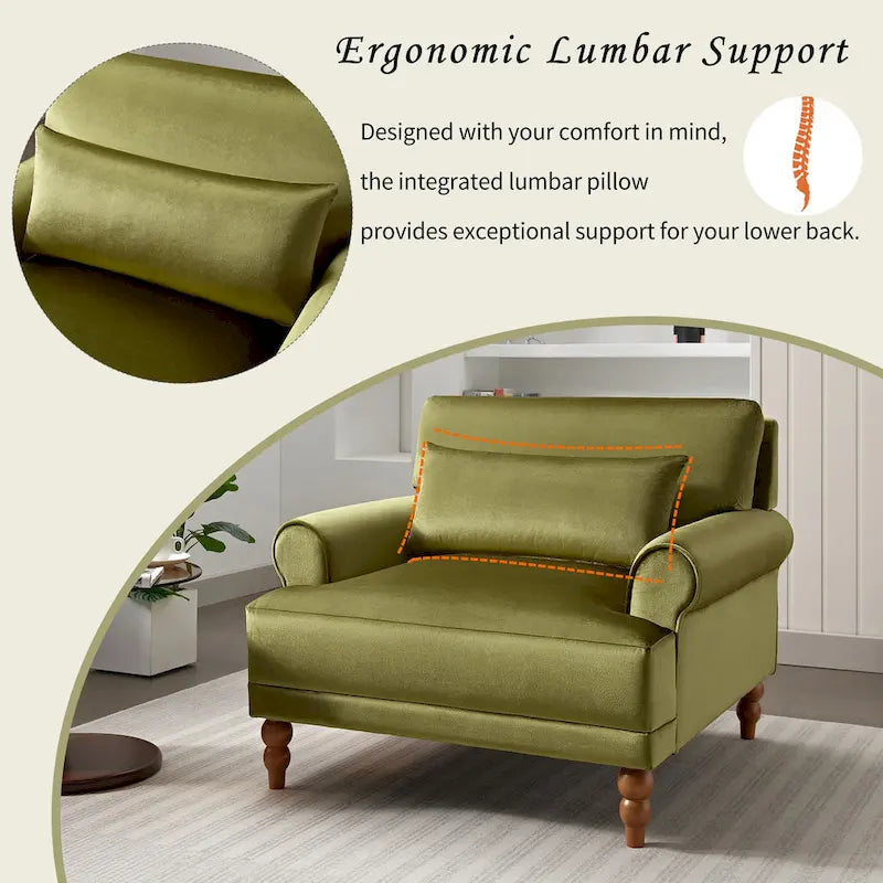 Fauteuil d'appoint en velours de 37,8 po avec support lombaire ergonomique