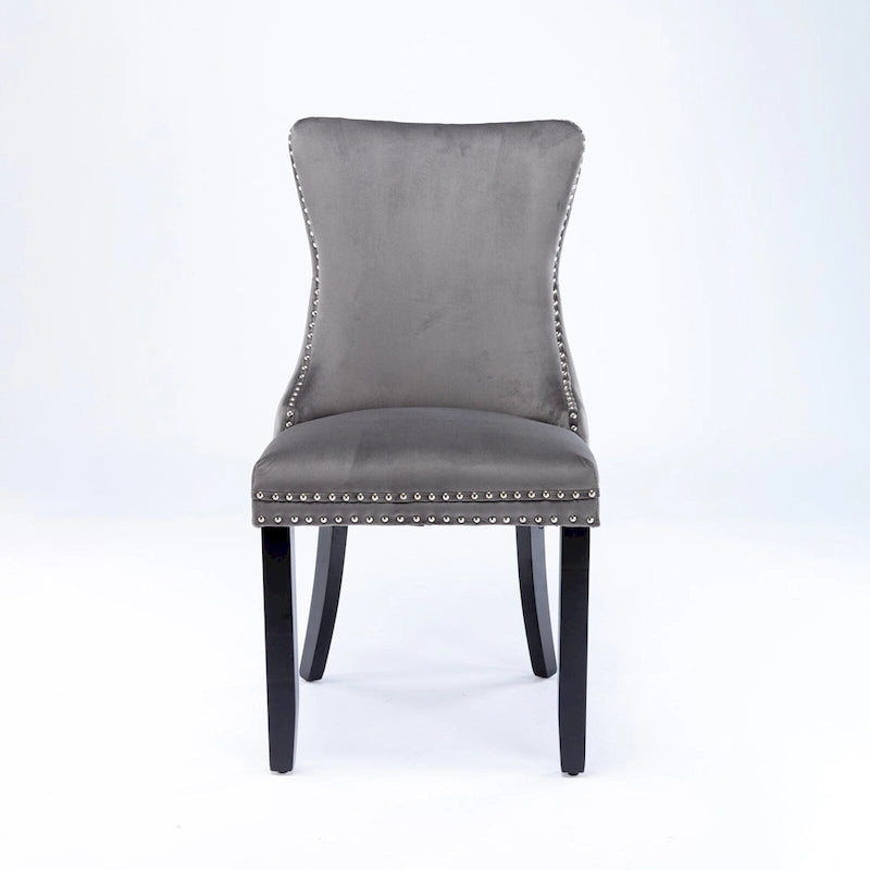 Velvet Upholstered Dining Chair with Wing Back Modern Kitchen Chair with Nailhead Trim Wood Frame Side Chair, Set of 2