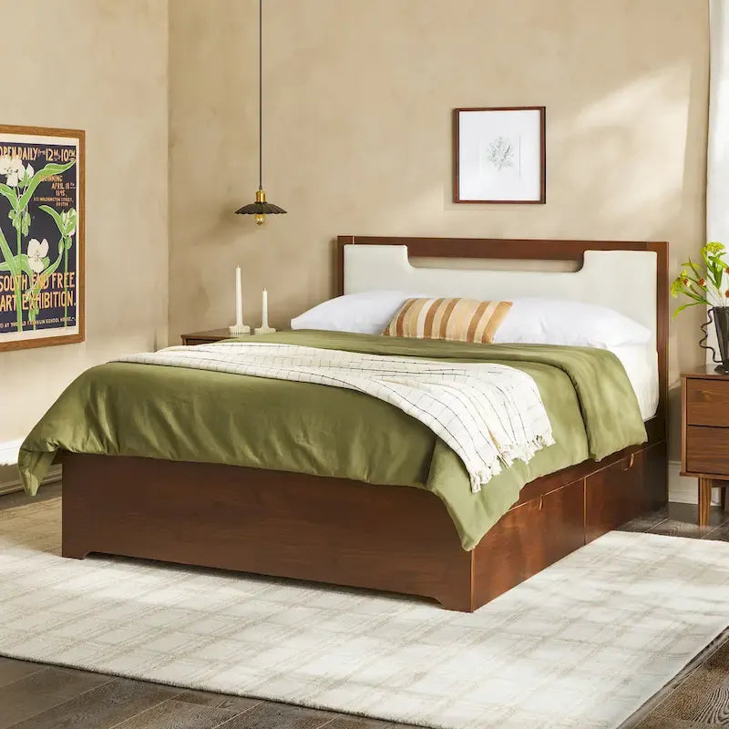 Mid-Century Modern Solid Wood Storage Platform Bed