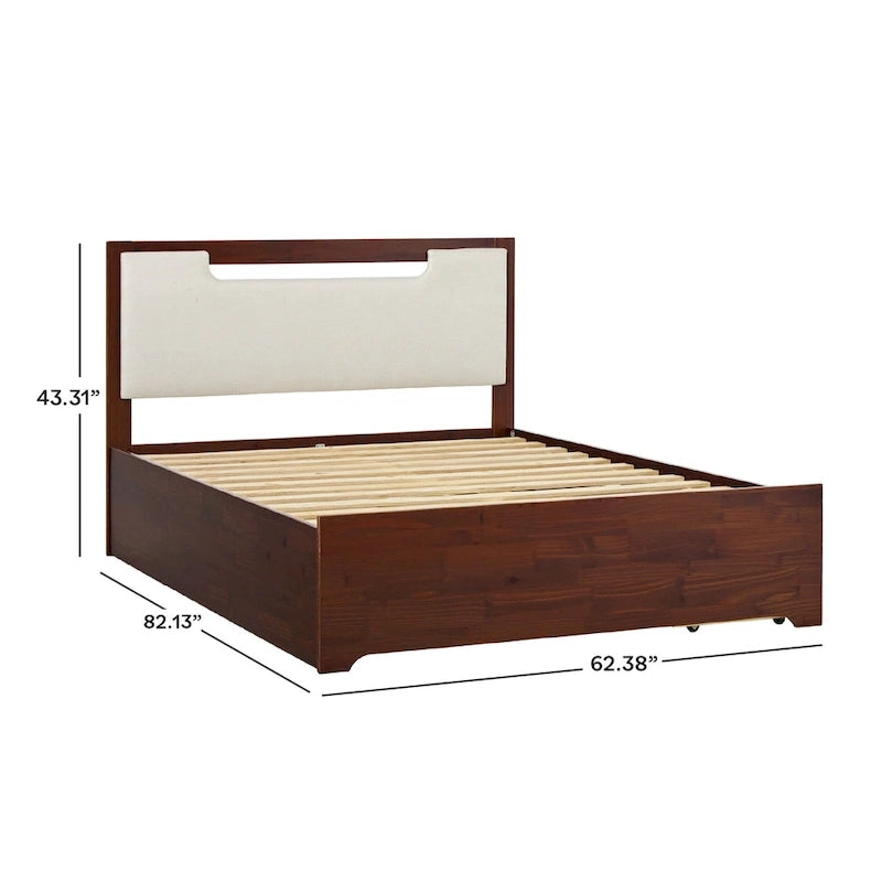 Mid-Century Modern Solid Wood Storage Platform Bed