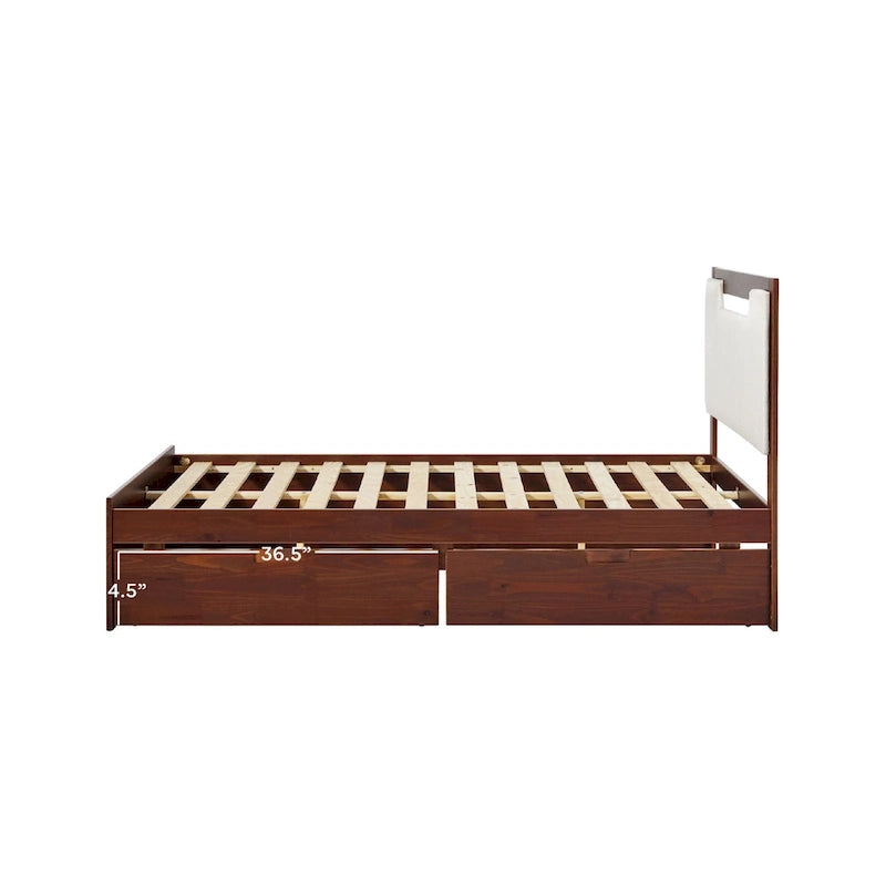 Mid-Century Modern Solid Wood Storage Platform Bed