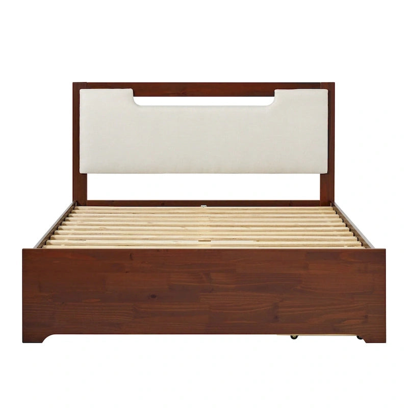 Mid-Century Modern Solid Wood Storage Platform Bed