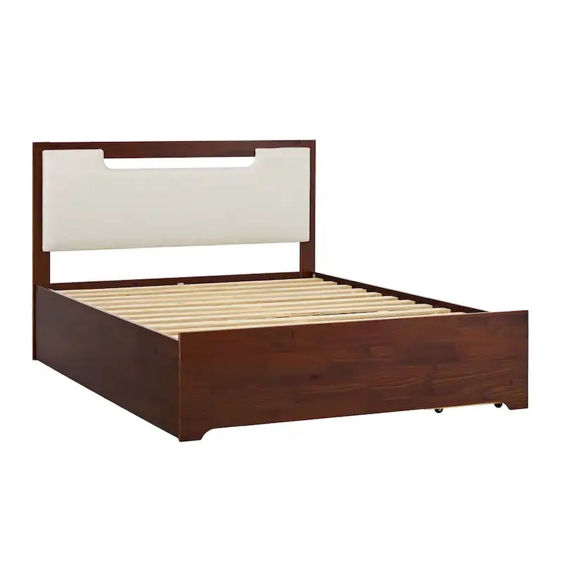 Mid-Century Modern Solid Wood Storage Platform Bed