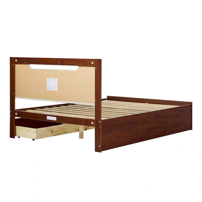Mid-Century Modern Solid Wood Storage Platform Bed
