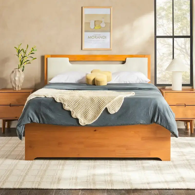 Mid-Century Modern Solid Wood Storage Platform Bed