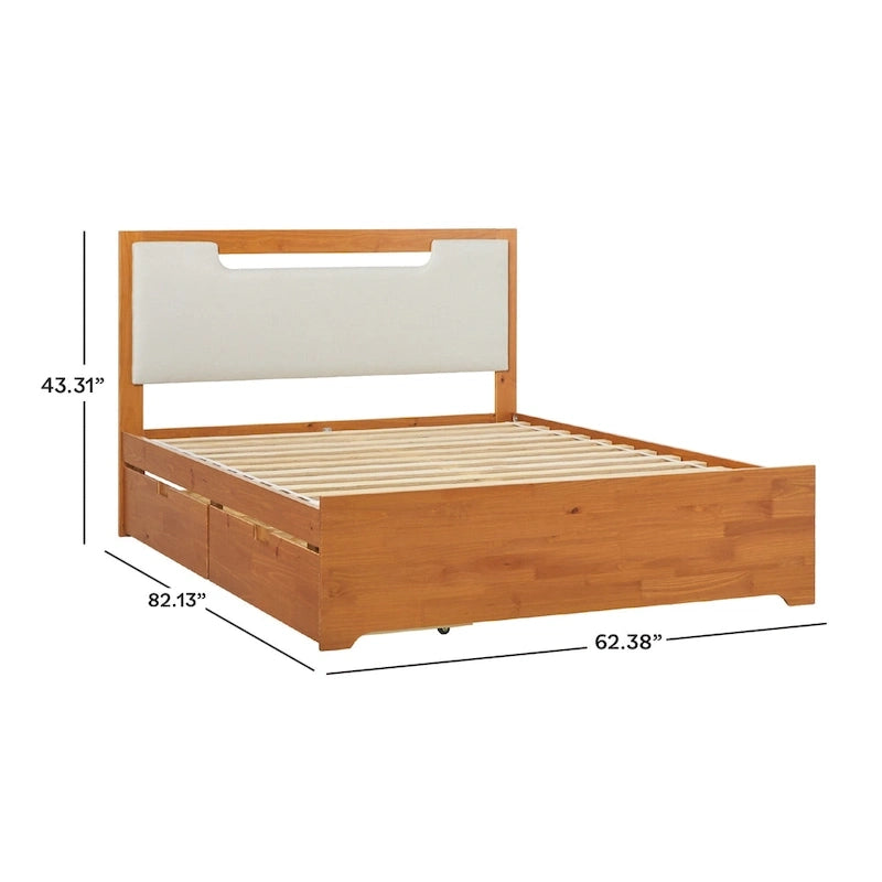 Mid-Century Modern Solid Wood Storage Platform Bed