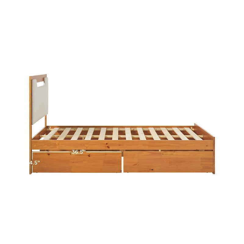 Mid-Century Modern Solid Wood Storage Platform Bed