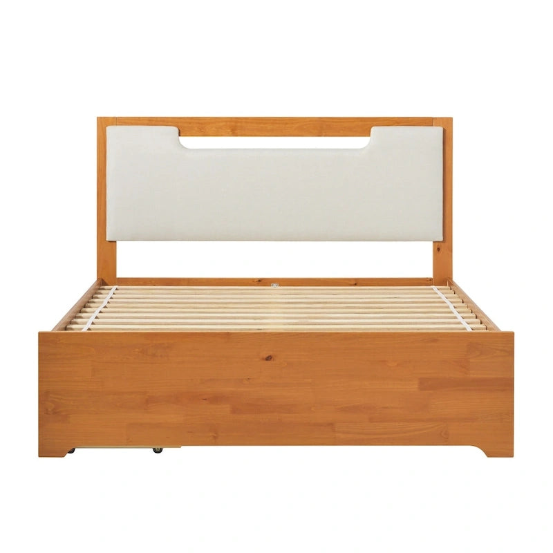 Mid-Century Modern Solid Wood Storage Platform Bed
