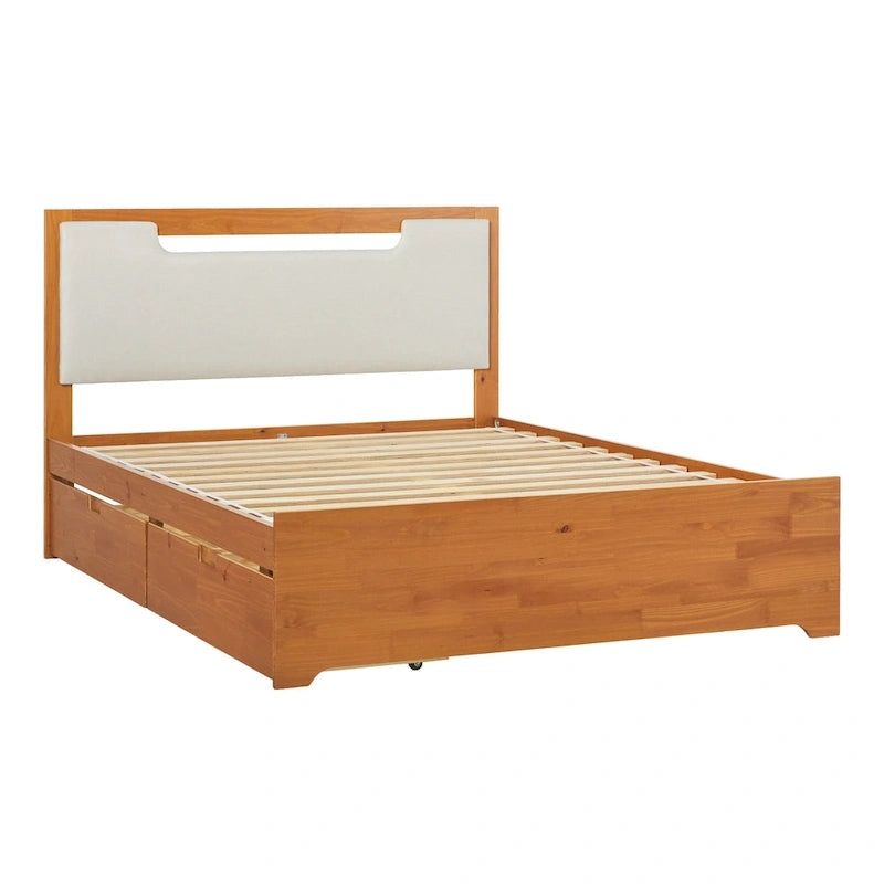 Mid-Century Modern Solid Wood Storage Platform Bed