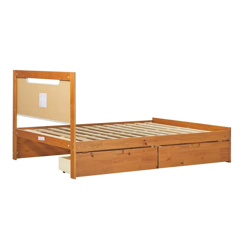 Mid-Century Modern Solid Wood Storage Platform Bed