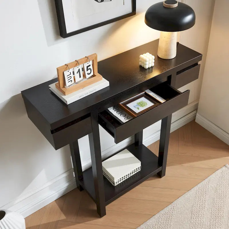 Table console élégante en bois avec tiroir et étagère
