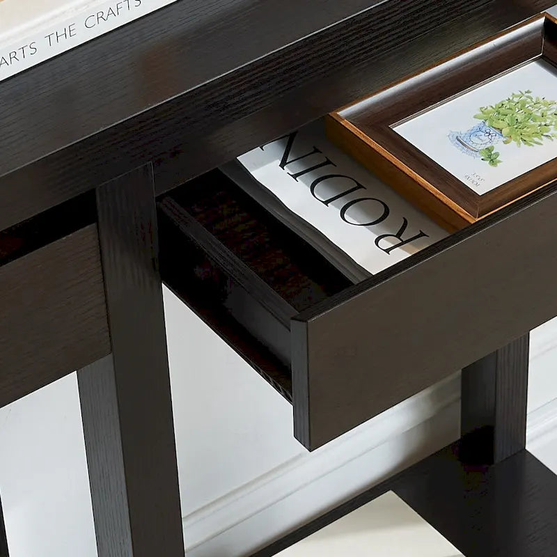 Table console élégante en bois avec tiroir et étagère