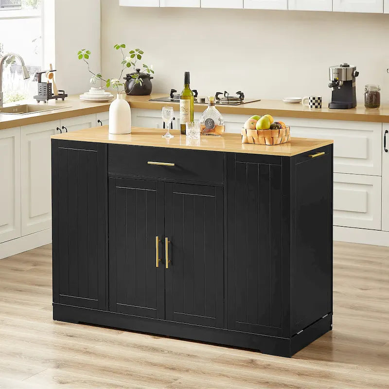 53 Inch Large Kitchen Island With Trash Can Storage Cabinet(no include stool)