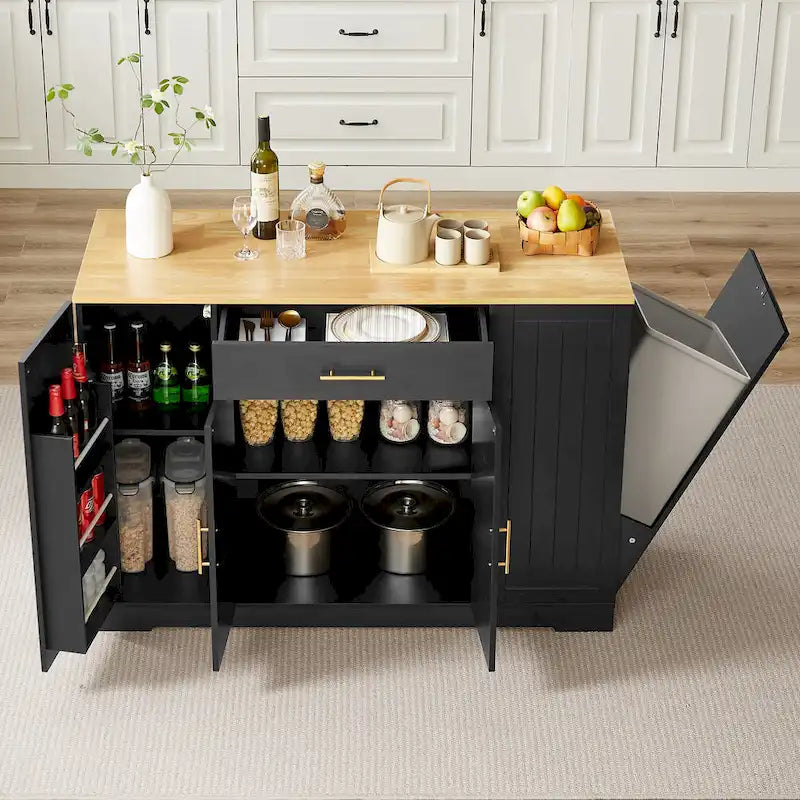 53 Inch Large Kitchen Island With Trash Can Storage Cabinet(no include stool)