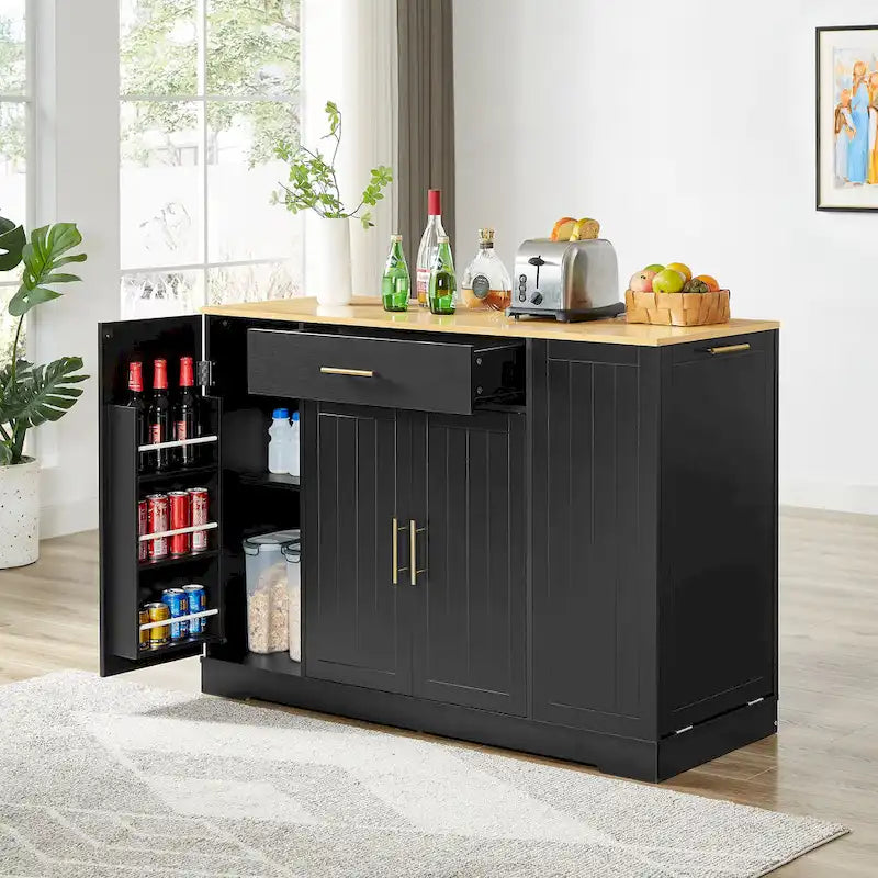 53 Inch Large Kitchen Island With Trash Can Storage Cabinet(no include stool)