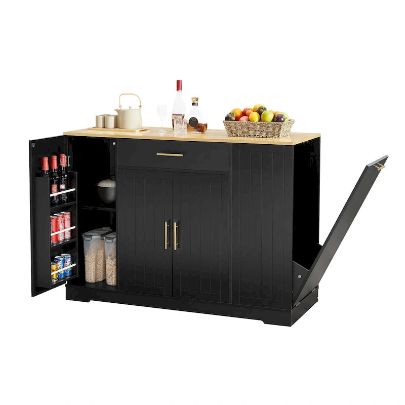 53 Inch Large Kitchen Island With Trash Can Storage Cabinet(no include stool)