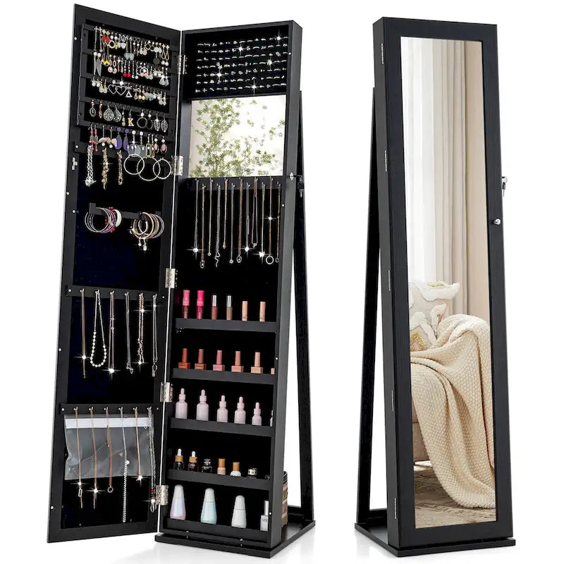 Mirrored Jewelry Cabinet — Locking Upright Storage Cabinet — Black — View Details