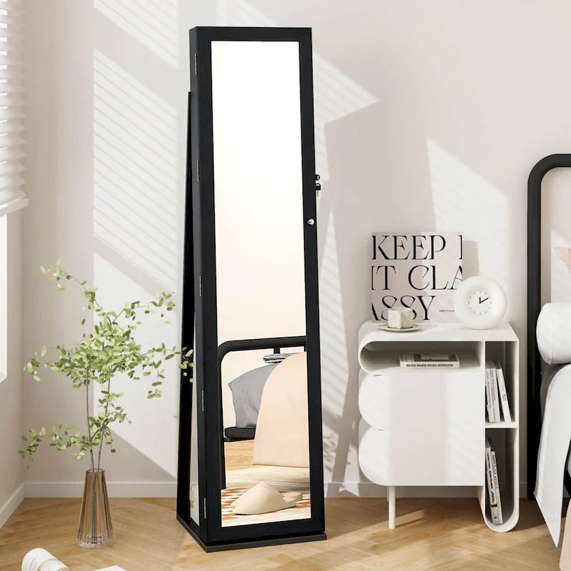Mirrored Jewelry Cabinet — Locking Upright Storage Cabinet — Black — View Details
