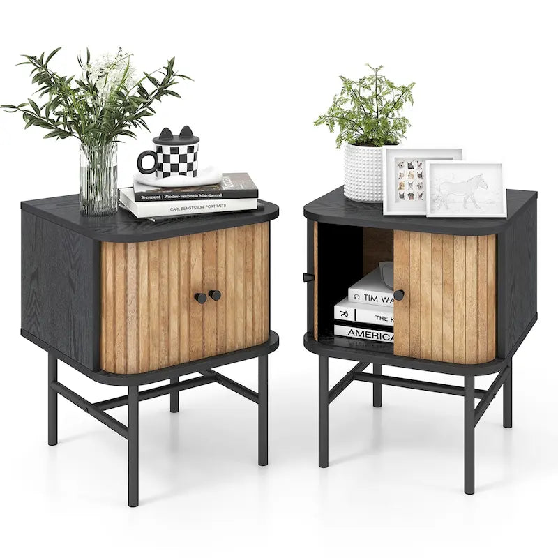 2-Piece Bedside Table Set — Compact Modern Side Tables (with Sliding Drawers)