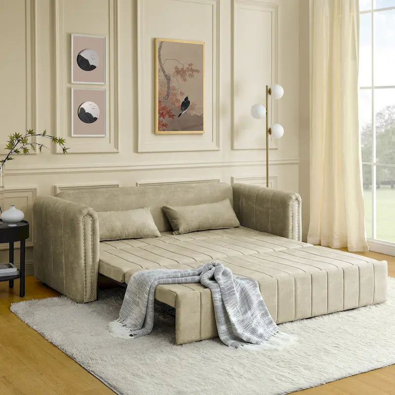 Canapé-lit pliable en mousse 3-en-1 moderne et minimaliste de 68 pouces avec garniture cloutée et deux tiroirs