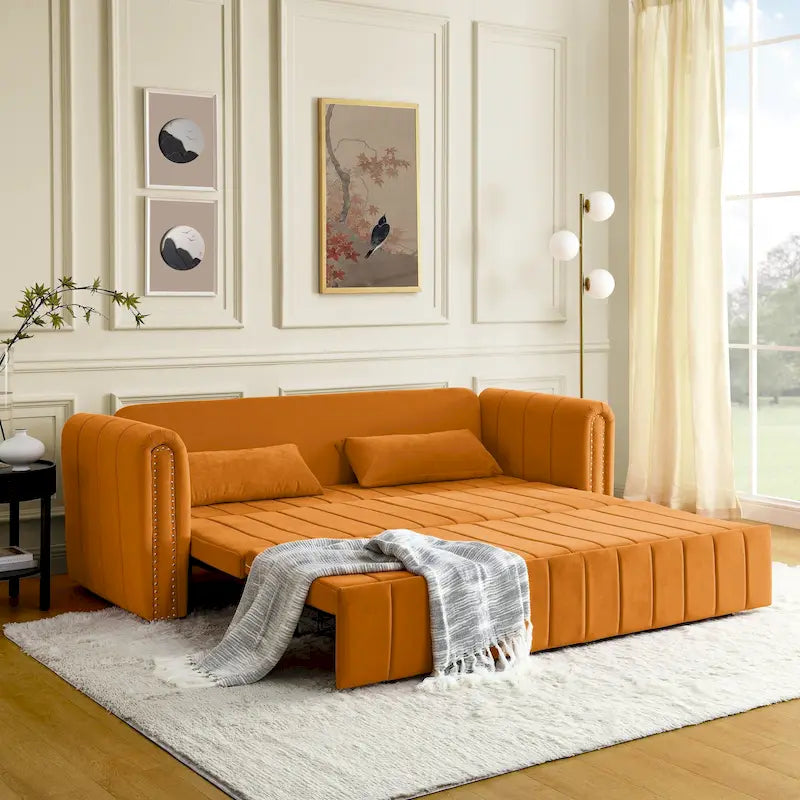 Canapé-lit pliable en mousse 3-en-1 moderne et minimaliste de 68 pouces avec garniture cloutée et deux tiroirs