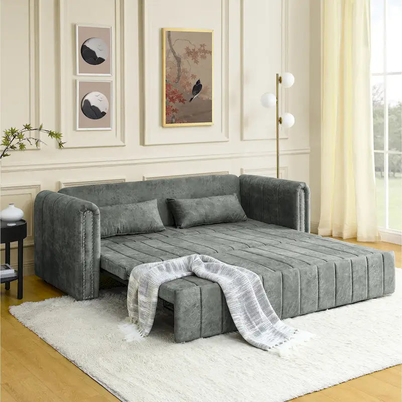 Canapé-lit pliable en mousse 3-en-1 moderne et minimaliste de 68 pouces avec garniture cloutée et deux tiroirs