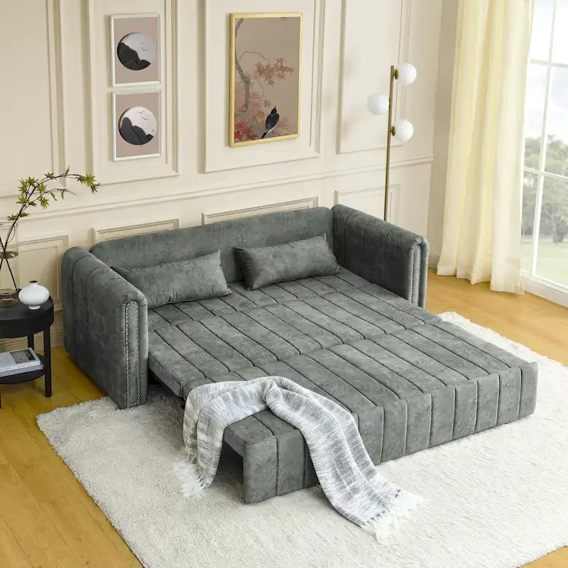 Canapé-lit pliable en mousse 3-en-1 moderne et minimaliste de 68 pouces avec garniture cloutée et deux tiroirs