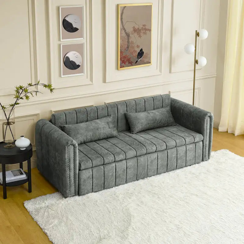 Canapé-lit pliable en mousse 3-en-1 moderne et minimaliste de 68 pouces avec garniture cloutée et deux tiroirs