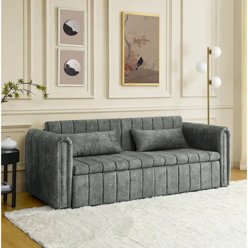 Canapé-lit pliable en mousse 3-en-1 moderne et minimaliste de 68 pouces avec garniture cloutée et deux tiroirs