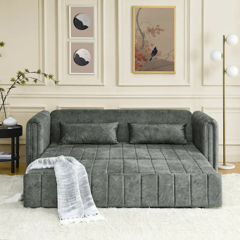 Canapé-lit pliable en mousse 3-en-1 moderne et minimaliste de 68 pouces avec garniture cloutée et deux tiroirs