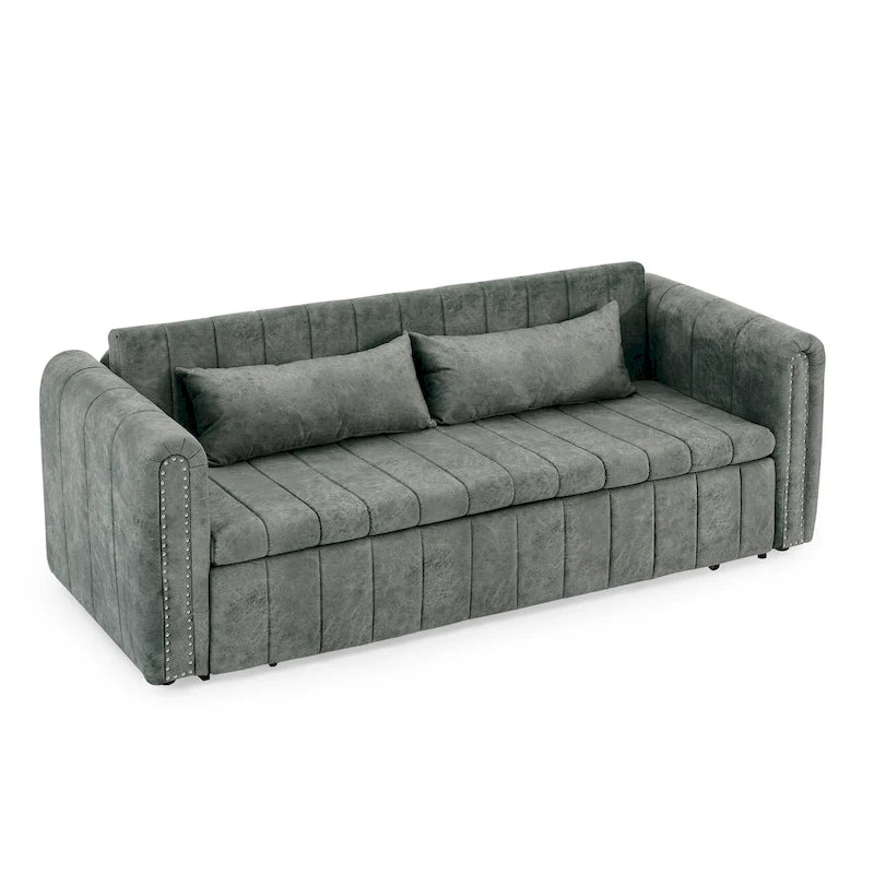 Canapé-lit pliable en mousse 3-en-1 moderne et minimaliste de 68 pouces avec garniture cloutée et deux tiroirs