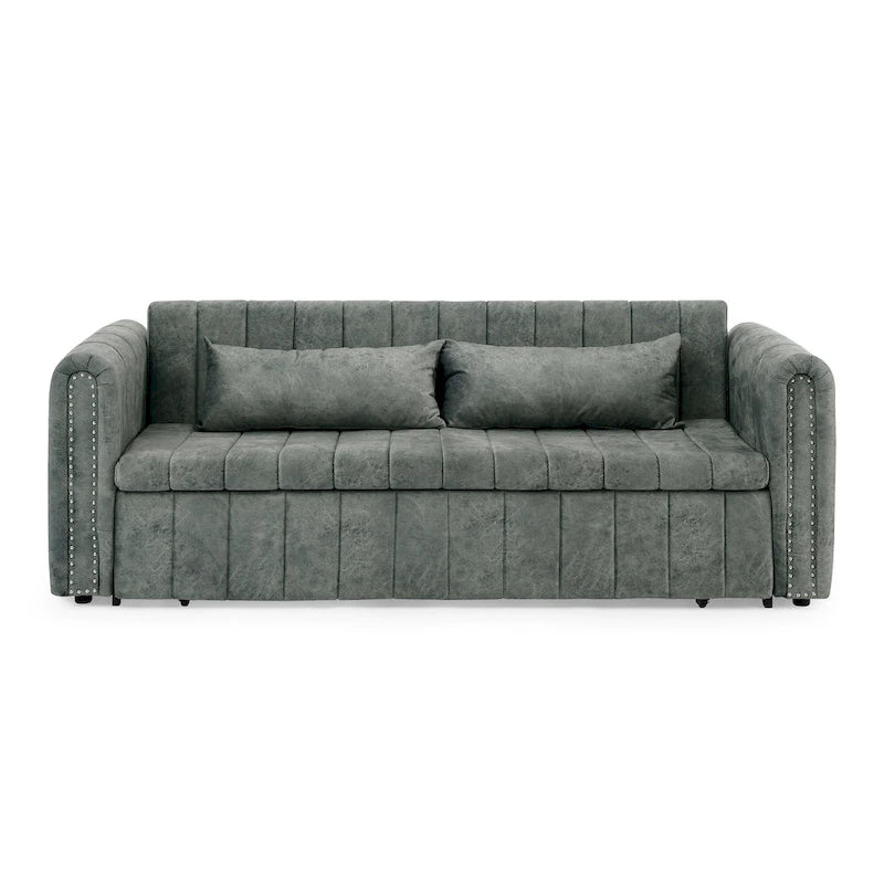 Canapé-lit pliable en mousse 3-en-1 moderne et minimaliste de 68 pouces avec garniture cloutée et deux tiroirs