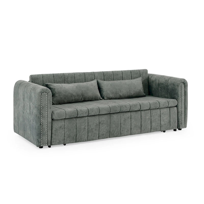 Canapé-lit pliable en mousse 3-en-1 moderne et minimaliste de 68 pouces avec garniture cloutée et deux tiroirs