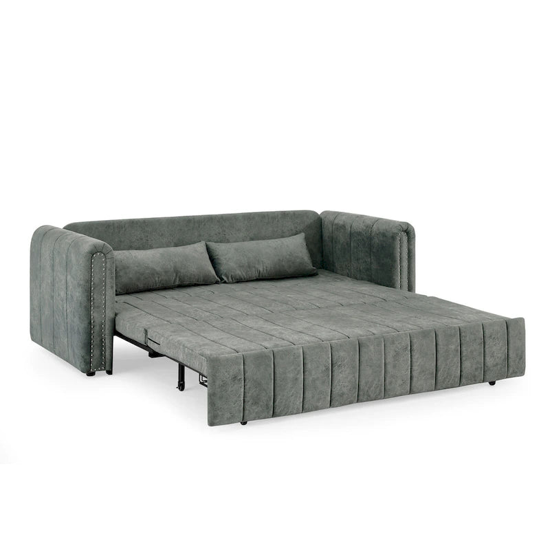 Canapé-lit pliable en mousse 3-en-1 moderne et minimaliste de 68 pouces avec garniture cloutée et deux tiroirs