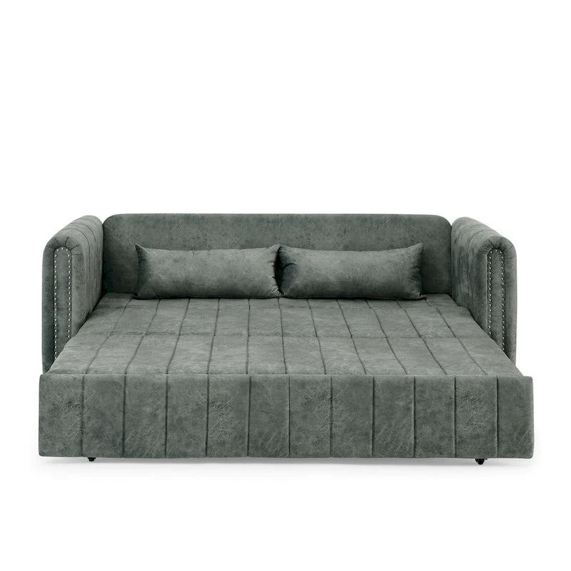 Canapé-lit pliable en mousse 3-en-1 moderne et minimaliste de 68 pouces avec garniture cloutée et deux tiroirs