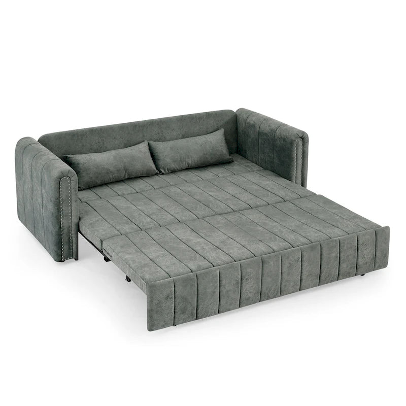 Canapé-lit pliable en mousse 3-en-1 moderne et minimaliste de 68 pouces avec garniture cloutée et deux tiroirs