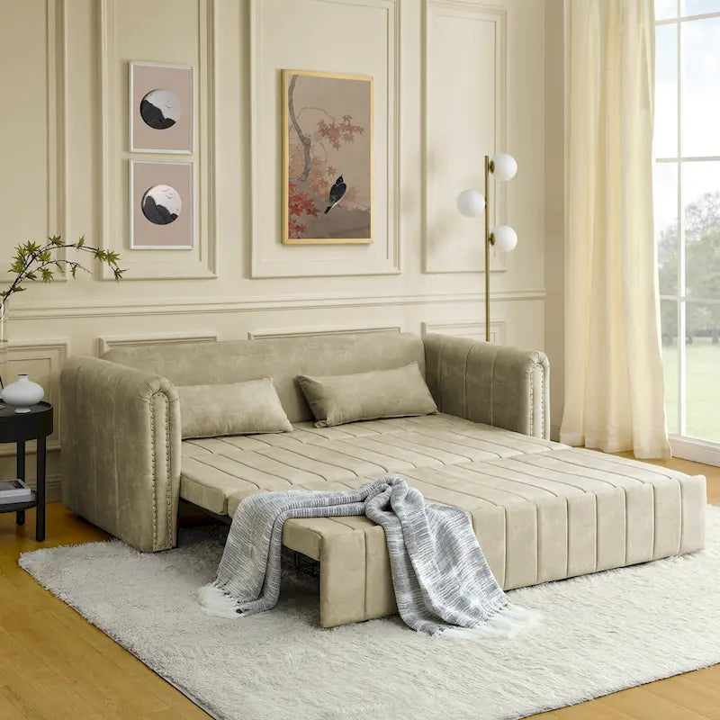 Canapé-lit pliable en mousse 3-en-1 moderne et minimaliste de 68 pouces avec garniture cloutée et deux tiroirs