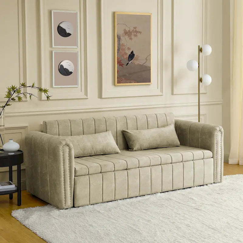 Canapé-lit pliable en mousse 3-en-1 moderne et minimaliste de 68 pouces avec garniture cloutée et deux tiroirs