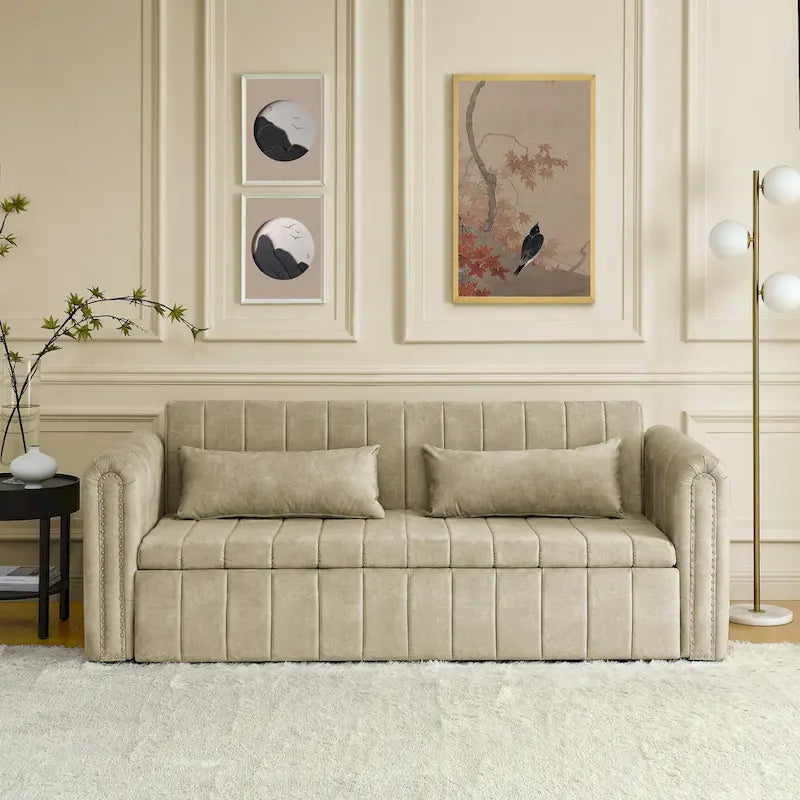 Canapé-lit pliable en mousse 3-en-1 moderne et minimaliste de 68 pouces avec garniture cloutée et deux tiroirs
