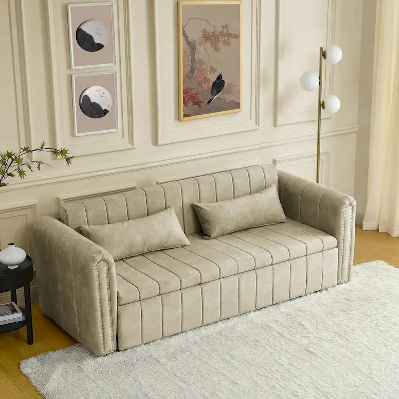 Canapé-lit pliable en mousse 3-en-1 moderne et minimaliste de 68 pouces avec garniture cloutée et deux tiroirs