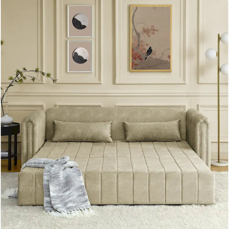 Canapé-lit pliable en mousse 3-en-1 moderne et minimaliste de 68 pouces avec garniture cloutée et deux tiroirs