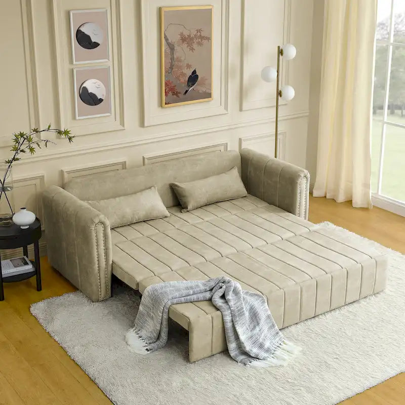 Canapé-lit pliable en mousse 3-en-1 moderne et minimaliste de 68 pouces avec garniture cloutée et deux tiroirs