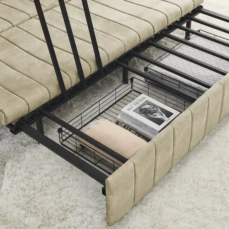 Canapé-lit pliable en mousse 3-en-1 moderne et minimaliste de 68 pouces avec garniture cloutée et deux tiroirs