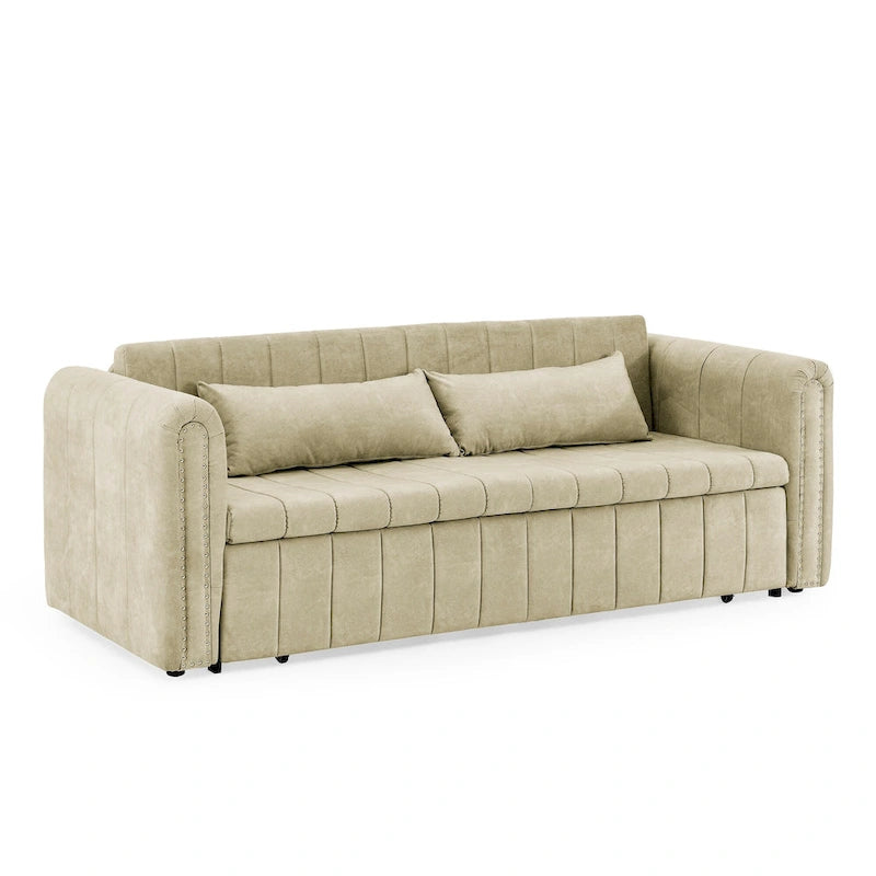 Canapé-lit pliable en mousse 3-en-1 moderne et minimaliste de 68 pouces avec garniture cloutée et deux tiroirs