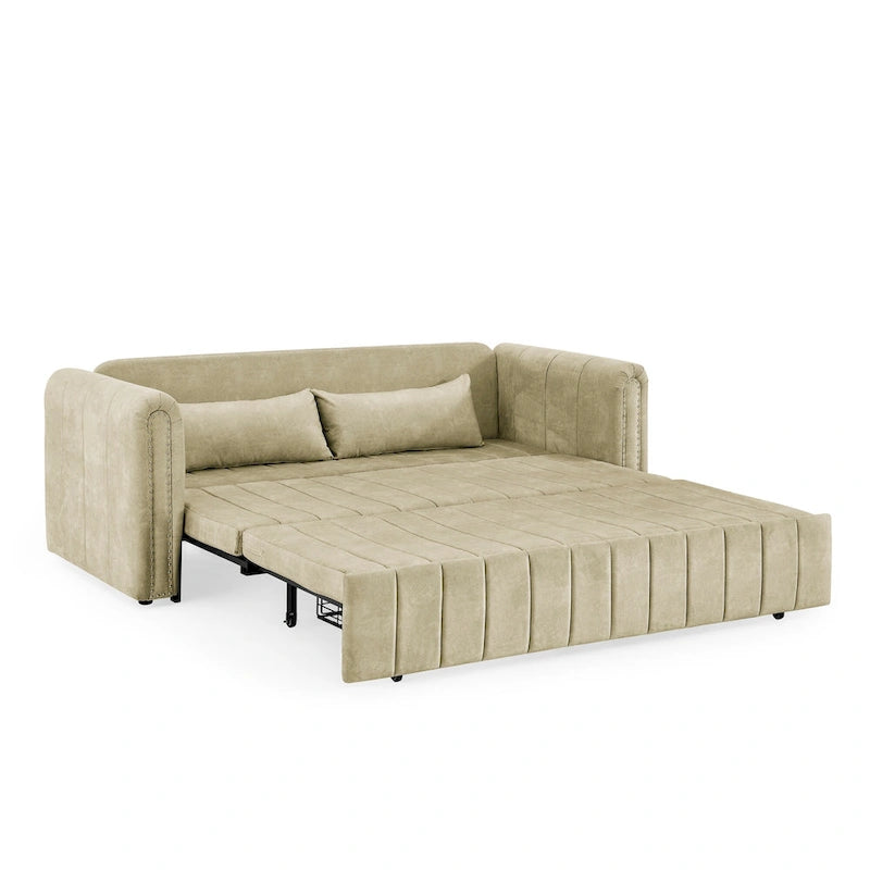 Canapé-lit pliable en mousse 3-en-1 moderne et minimaliste de 68 pouces avec garniture cloutée et deux tiroirs