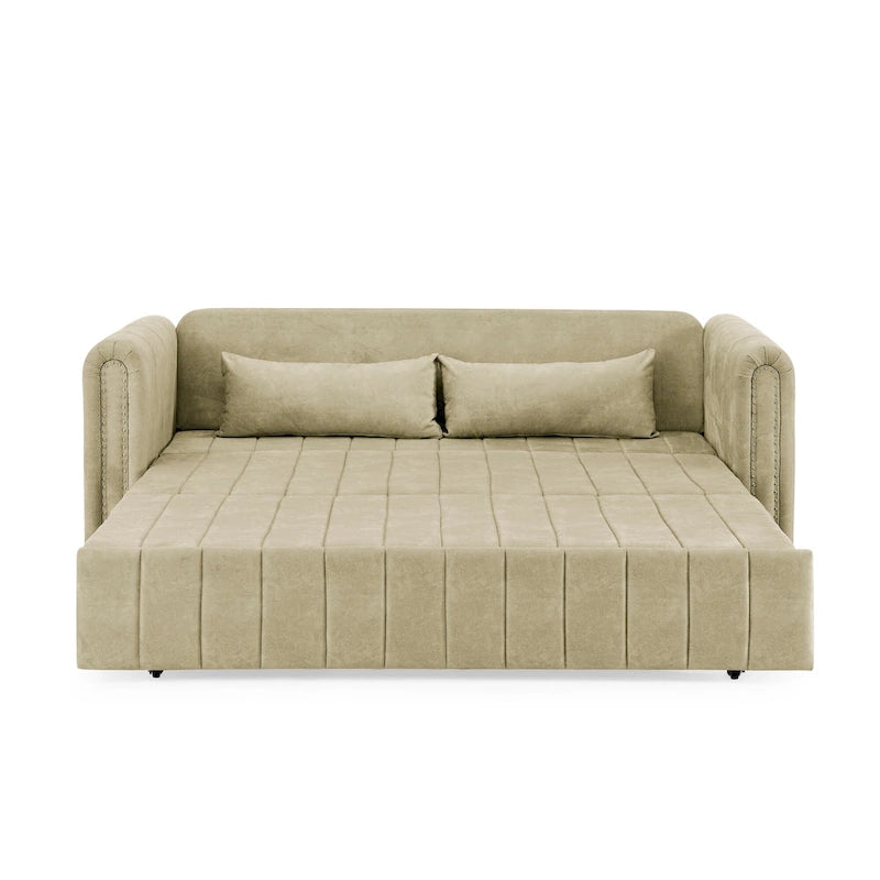 Canapé-lit pliable en mousse 3-en-1 moderne et minimaliste de 68 pouces avec garniture cloutée et deux tiroirs