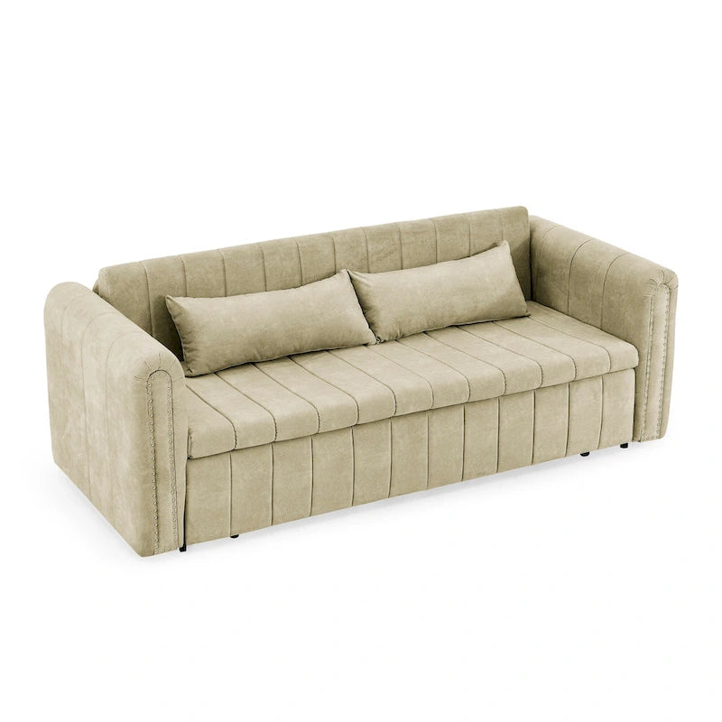 Canapé-lit pliable en mousse 3-en-1 moderne et minimaliste de 68 pouces avec garniture cloutée et deux tiroirs