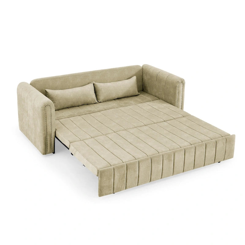 Canapé-lit pliable en mousse 3-en-1 moderne et minimaliste de 68 pouces avec garniture cloutée et deux tiroirs