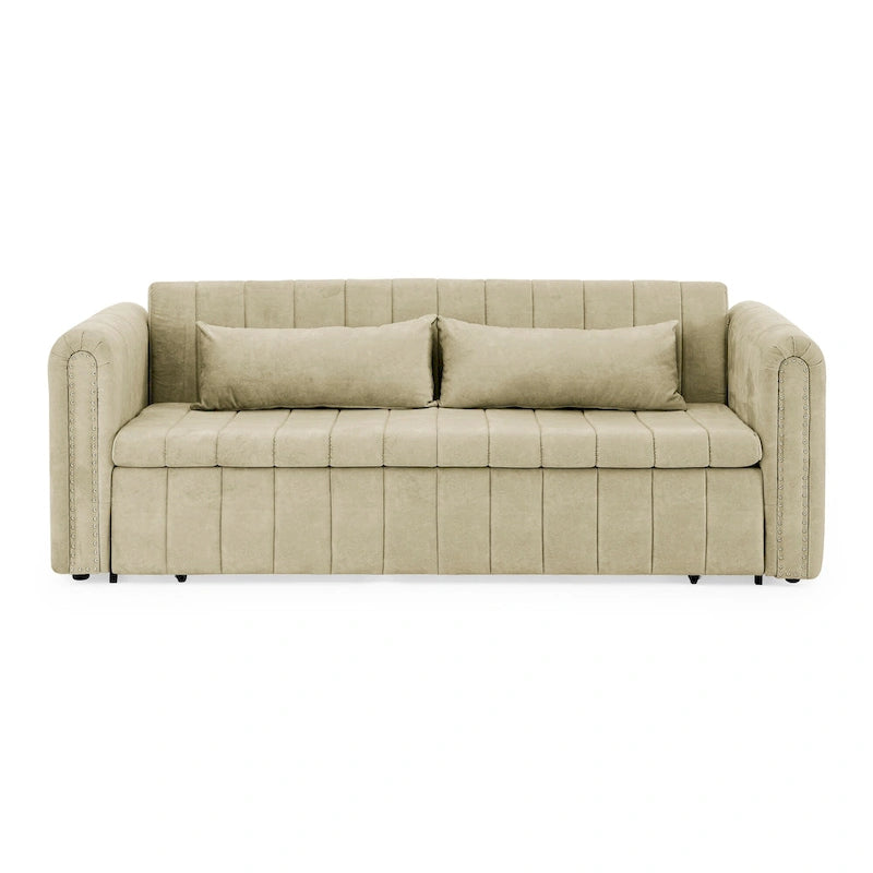 Canapé-lit pliable en mousse 3-en-1 moderne et minimaliste de 68 pouces avec garniture cloutée et deux tiroirs
